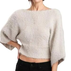 HASHTTAG  In Trend Eyelash Fuzzy Metallic Cropped Dolman Sleeve Sweater - Medium